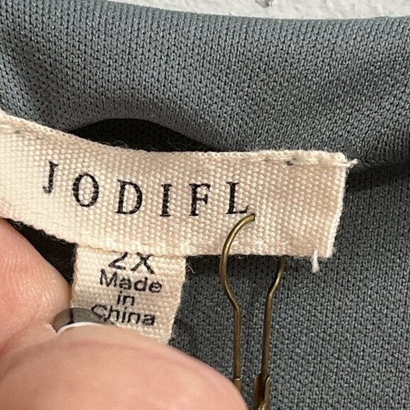 Jodifl Dress Womens 2X Green Faux Wrap Asymmetrical Maxi Embroidered Floral Boho - Picture 4 of 11